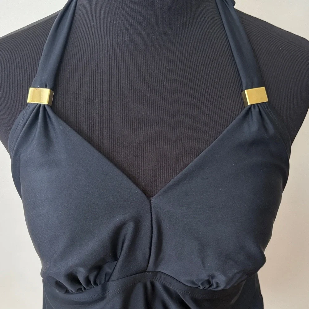 ❤️3/$15❤️ Liz Lange Maternity Black Halter Swim Top - Picture 2 of 14